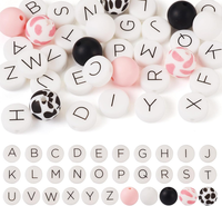 36 StüCk Buchstaben-Silikonperlen, Flach, Rund, Alphabet-Perlen, Bunte Silikonpe