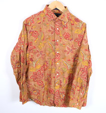 Daniel Cremieux Shirt Men's XL Brown Red Paisley Pattern Hippie Boho Disco