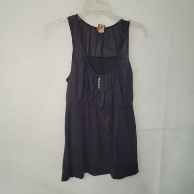 #ad Burning Torch Shirt Womens S Black Gathered Waist Beaded Neck Tank Top *Flaw $9.93