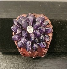 Handmade Leather Bendable Cuff Bracelet w Glass Beaded Flower