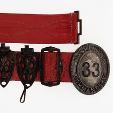 Antique Washington Commandery Saratoga Springs NY Leather Belt Buckle Masonic
