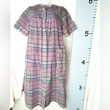 Miss Elaine Pink Blue Seersucker Plaid Cottagecore Robe Nightgown Loungewear Sm