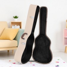 41-Inch Acoustic Guitar Hardshell Case - Lockable, Padded, Microgroove, Beige