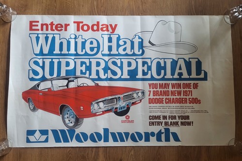 1971 Dodge Charger 500 White Hat Special Woolworth Promo Giveaway Poster NOS.