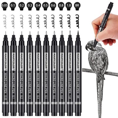 MARTCOLOR Micro Pen Fineliner Pens 10 Size Fine Point Archival Black Ink Pens