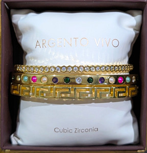 Argento Vivo Roman Gems Cubic Zirconia Bangle Bracelets Gold Plated