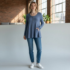 NWT She  Sky Women's Thermal Waffle Knit Relaxed Henley Tunic Top M Blue 216B