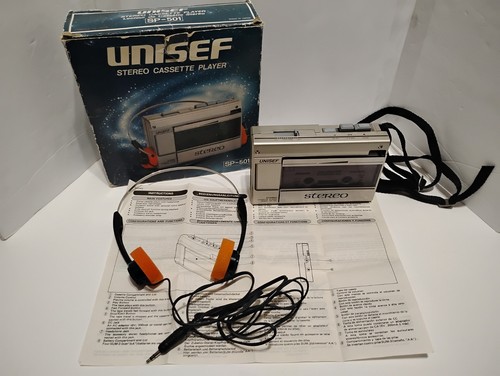 Vintage 80s Unisef Cassette Player Walkman, Original Box & 🎧 Tested Works Read