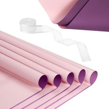 20 Sheets Flower Wrapping Paper with Ribbon 22.8" x 22.8" Dark Purple/Pale Pink