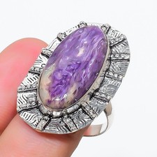 Russian Charoite Gemstone Handmade 925 Sterling Silver Jewelry Ring Size 9 Y211