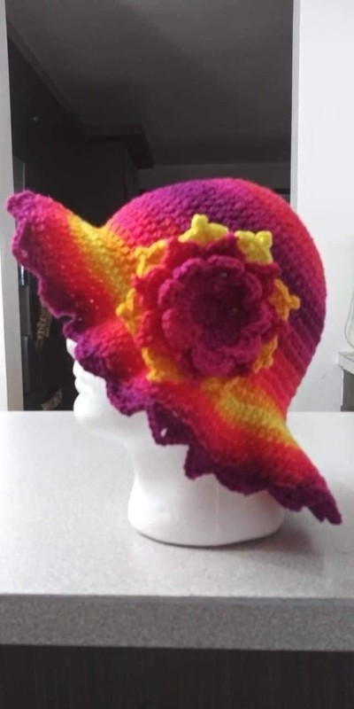 Cute Crochet  Hat Flower  Sun Hat World Cup Festival 7D Flower Colourful