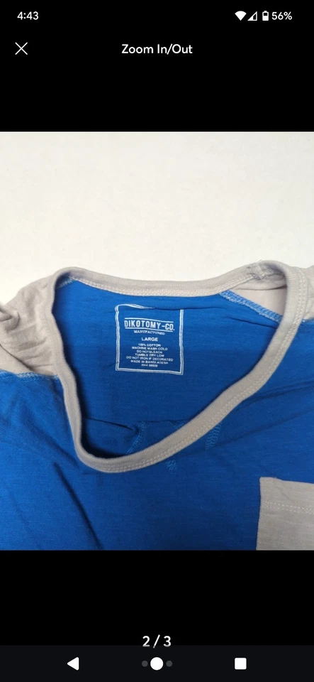 Camiseta de manga corta azul para hombre con mangas grises y bolsillo gris para hombre talla L. Foto 2 de 3