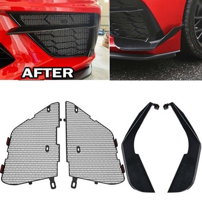 Bumper Splitter Canard Fin Front Mesh Radiator Grill For Corvette C8 2020-2025