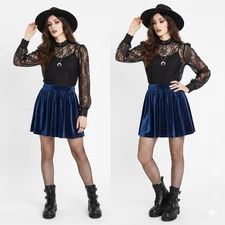 Hot Topic Velvet Mini Skater Skirt Size XS Punk Goth Emo Academia Whimsigoth