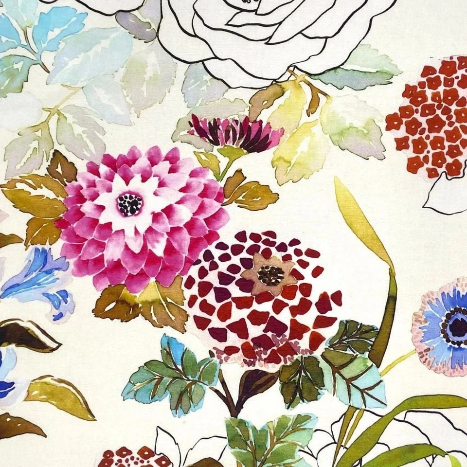 Floral TECHNICOLOR Home Decor Linen Drapery Upholstery Pillow Sewing Fabric BTY - Image 2 of 4