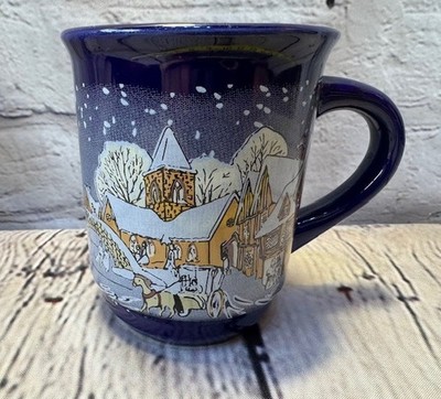 Vintage Mulled Wine Mug Winter Scene Blue Gluhwein