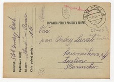 Postcard Slovak Field Post 1941 Fast Division Fp. No 16 Polna Posta