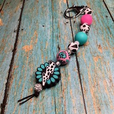 Chic Beaded Keychain with Teal and Pink Accents