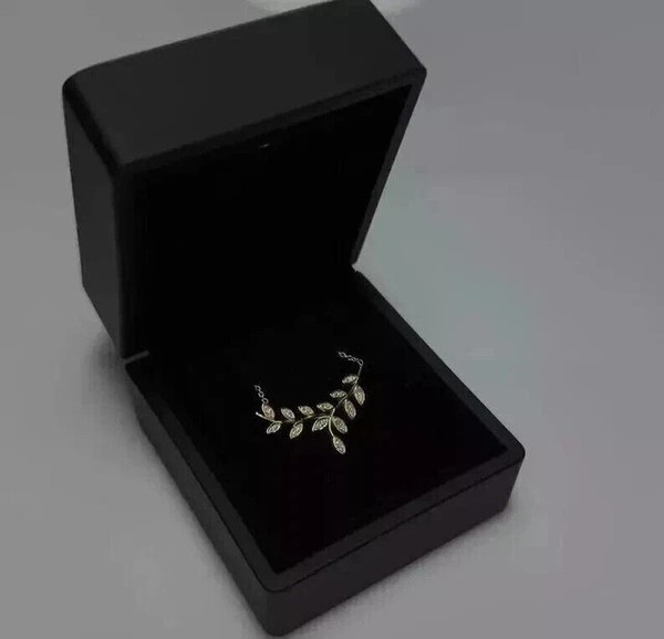 Alternate view of Round Cut White Moissanite Leaf Necklace Pendant 14k Yellow Gold Plated