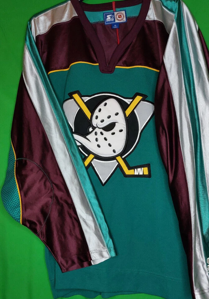 VIDEO XL Hombres Anahiem Mighty Ducks Jersey Anaheim Starter Jade Verde PUFFY Logo Foto 2 de 4