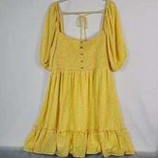 GeeGee Women's Gimme That Sunshine Tiered Balloon Sleeve Yellow Sun Dress Sz 3XL