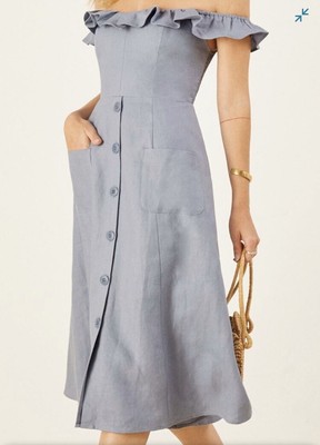 reformation hattie off the shoulder linen dress
