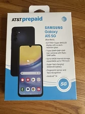 New/Sealed - AT&T Samsung Galaxy A15 5G, 64GB, Blue Black - Prepaid Smartphone