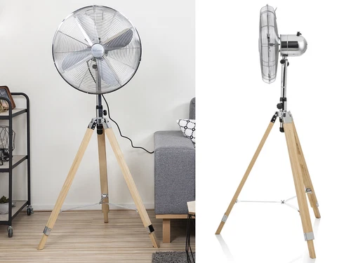 Oszillierender RETRO DESIGN Standventilator Dreibein Holzstativ - Stehventilator