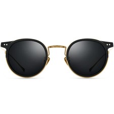Round Sunglasses Men Women Titanium Acetate Mixed Frame Retro Vintange Engraving