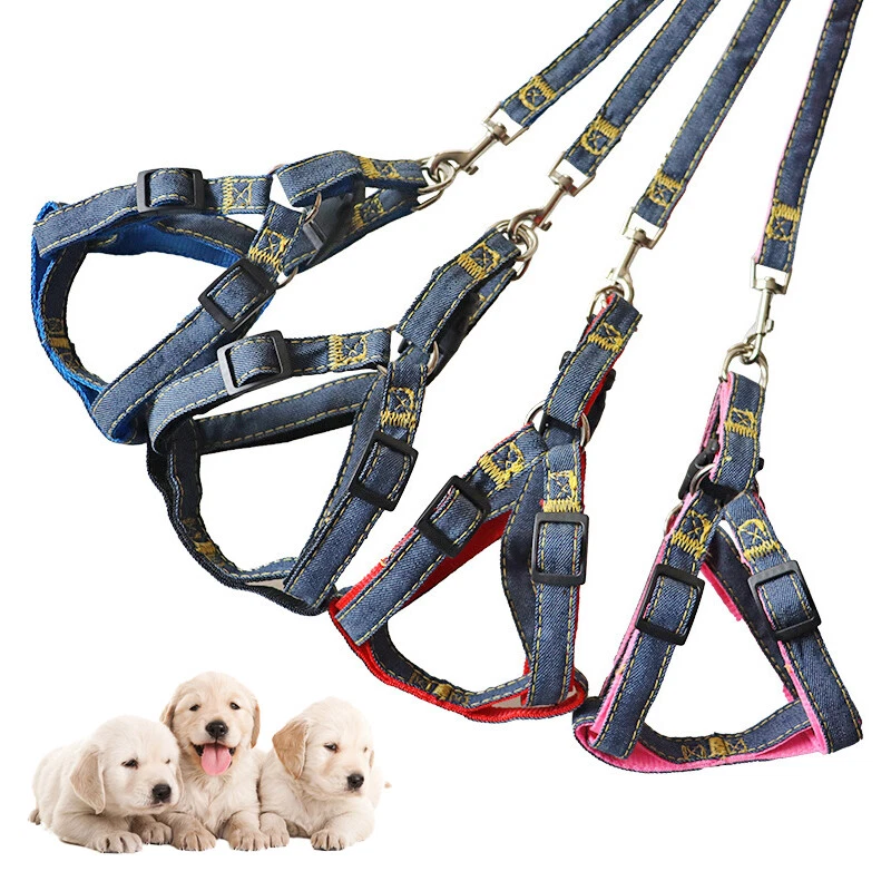 Denim Dog Harness And Leash Set