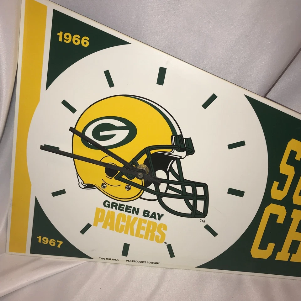 Reloj Banderín Vintage Campeones del Super Bowl 1996 Green Bay Packers Banner Probado Foto 4 de 4
