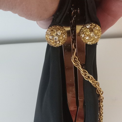Black Gold VTG Ande Women's Evening Bag Chain Handle Missing A Rhinestone - Picture 6 of 7