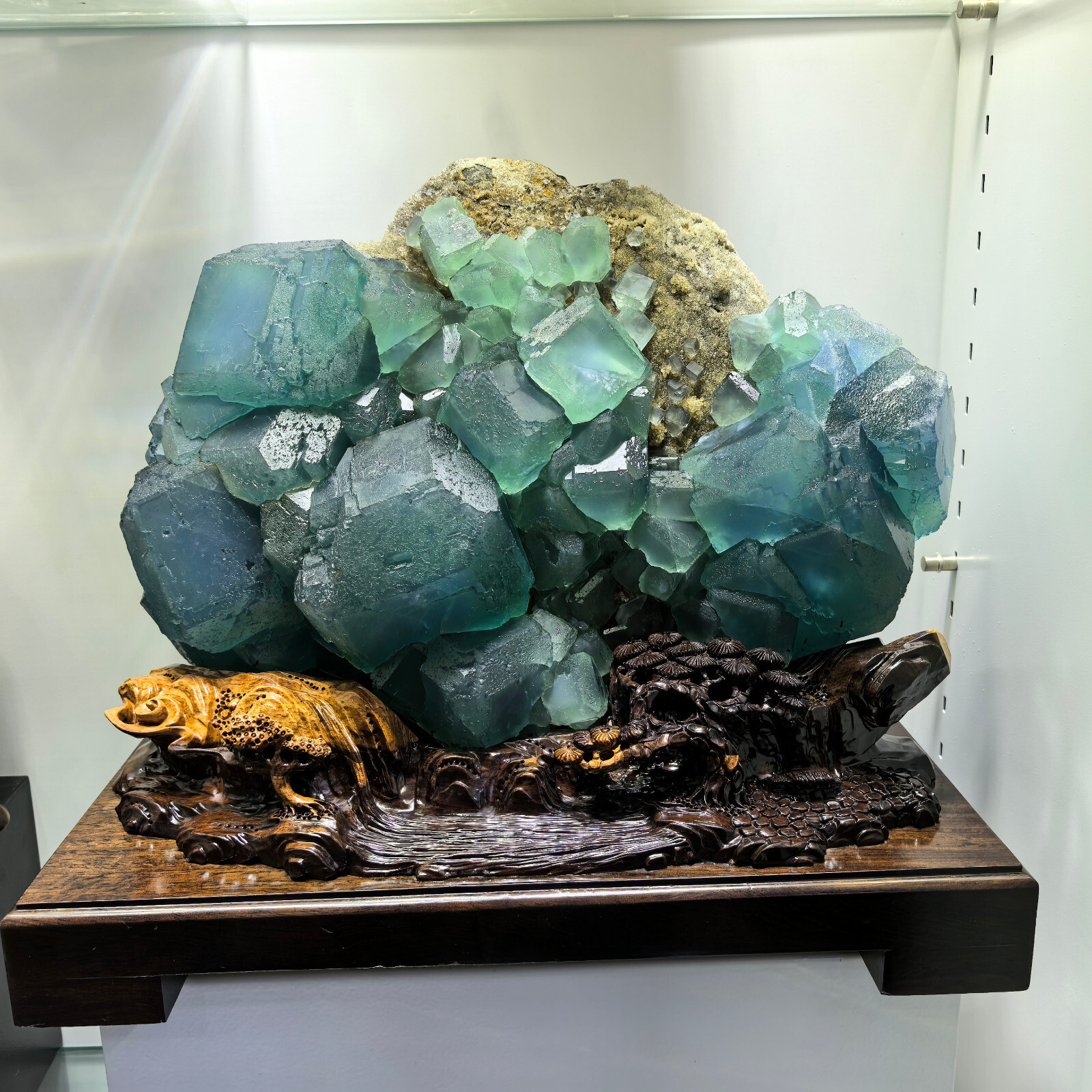 66LB Natural Large Blue Fluorite Cluster with Quartz Crystal Mineral Specimen