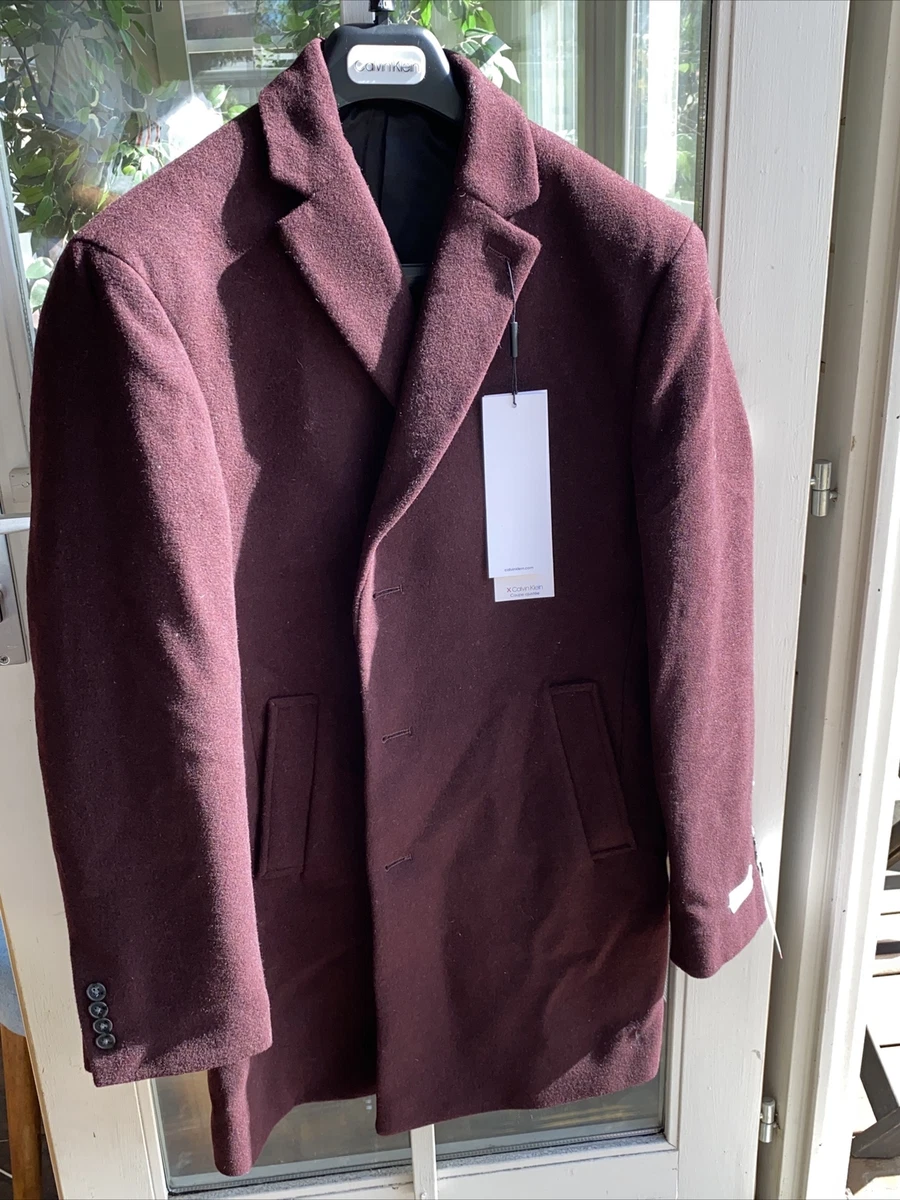 Men's burgundy clearance wool coat