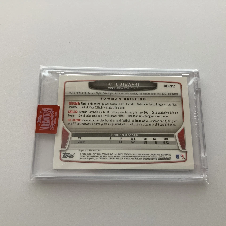 Kohl Stewart 2019 Topps Archives Signature Series Auto 2013 Bowman Chrome 1/1 - Image 2 of 2