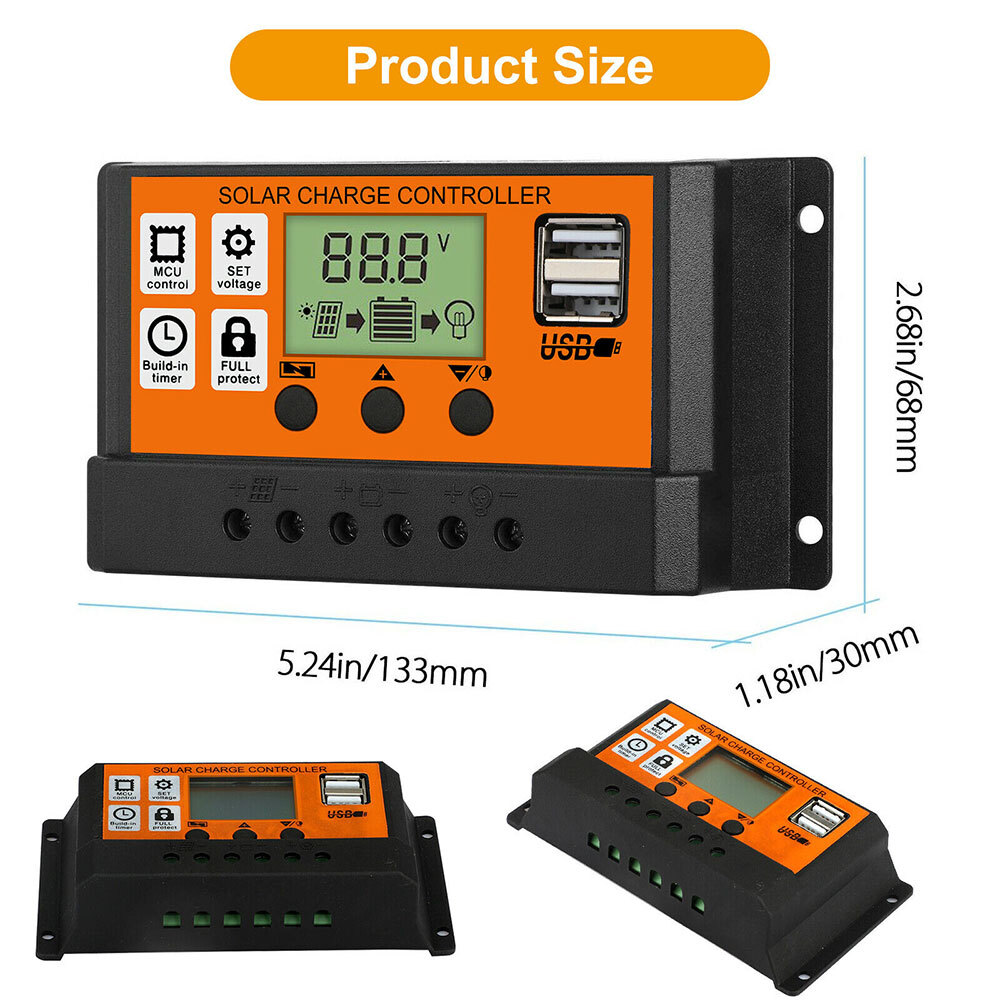 12/24V 100A PWM Solar Charge Controller Panel Battery Regulator Inverter USB