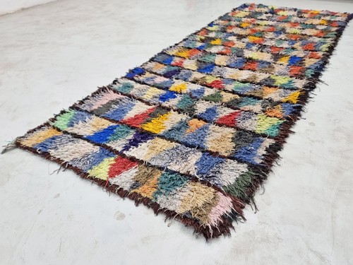 Moroccan Handmade Vintage Rug 3'1x8'7 Berber Geometric Multicolor Cotton Carpet - Picture 5 of 12