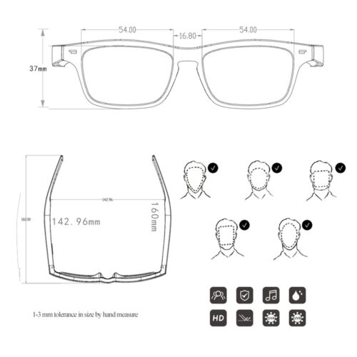 Smart Glasses Wireless Bluetooth v5 Music Stereo Headset Audio Speaker-Handsfree - Picture 11 of 20