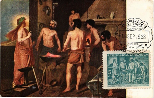 Spain 1938 Velazquez post card The Forge of Vulcan (La fragua de Vulcano) (770)