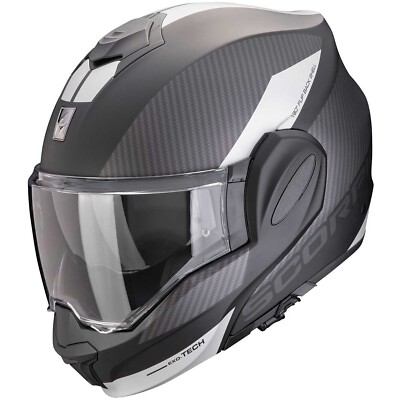 22.06 SCORPION EXO TECH EVO TEAM BLACK SILVER MATT MODULAR MOTORCYCLE HELMET SZ M