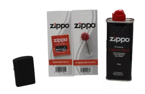 CRI Black Oil Lighter + Zippo Cigarette Lighter Refill Fluid 125ml+Wick+Flints - Picture 1 of 9