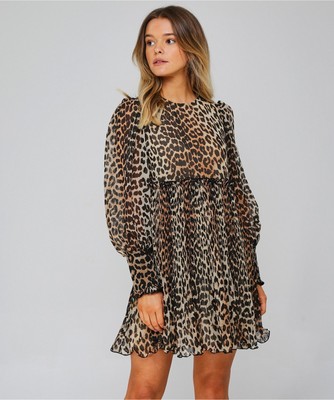 ganni pleated georgette leopard