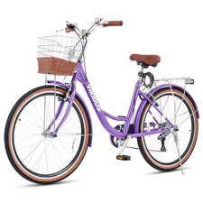 VIRIBUS Women's Bike 24Inch/26 Inch Beach Cruiser Bike Commute Bicycle 7 Speed