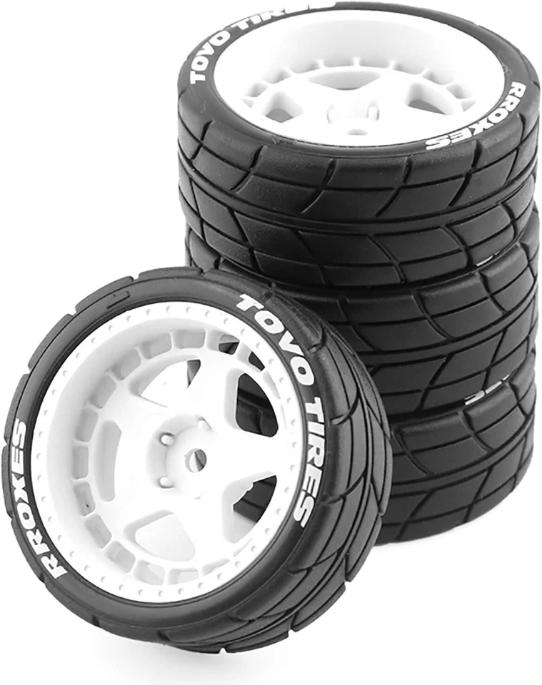 4pcs 1/10 RC Rubber Tires & Wheels Rims 12mm Hex For HSP HPI Kyosho On Road Car - Image 2 of 4