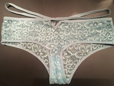 Vtg IJAK Xl Lacy Mint Sheer Hiphugger String Bikini Coquette Panties