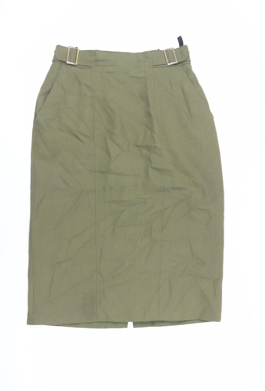 St Michael Womens Green Linen Straight & Pencil Skirt Size 14 Zip - Vintage