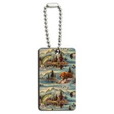 Mountain Fly Fishing Bear Stream Lake F Wood Wooden Rectangle Keychain Key Ring