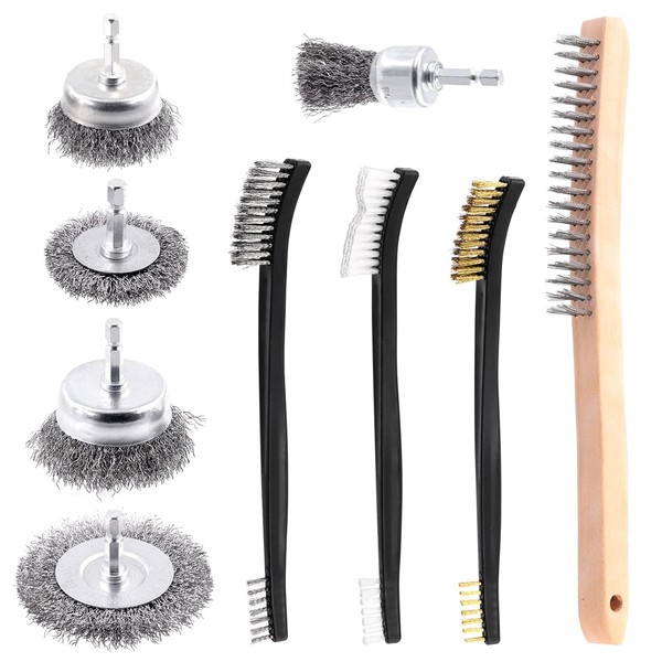 DrahtbüRsten Set 9-Teilig FüR Reinigung, Rostentfernung, Edelstahl, Mini-image