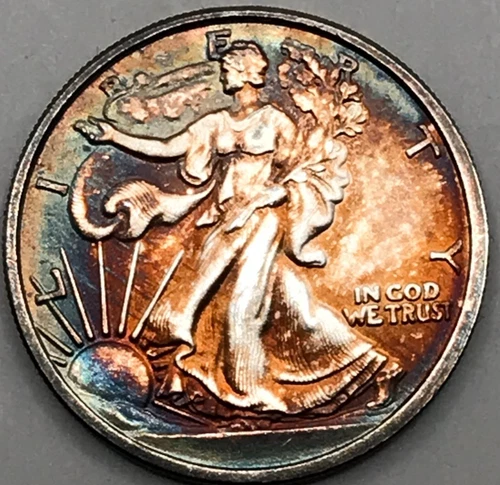 Walking Liberty 1/10 Oz 999 Fine Silver Round Crazy Rainbow Toning!!!!