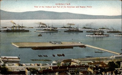 Gibraltar Harbour American Russian Fleets vintage postcard u295
